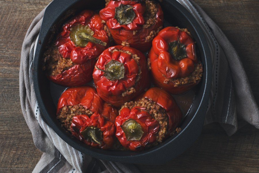 Brown Rice and Walnut Stuffed Capsicums