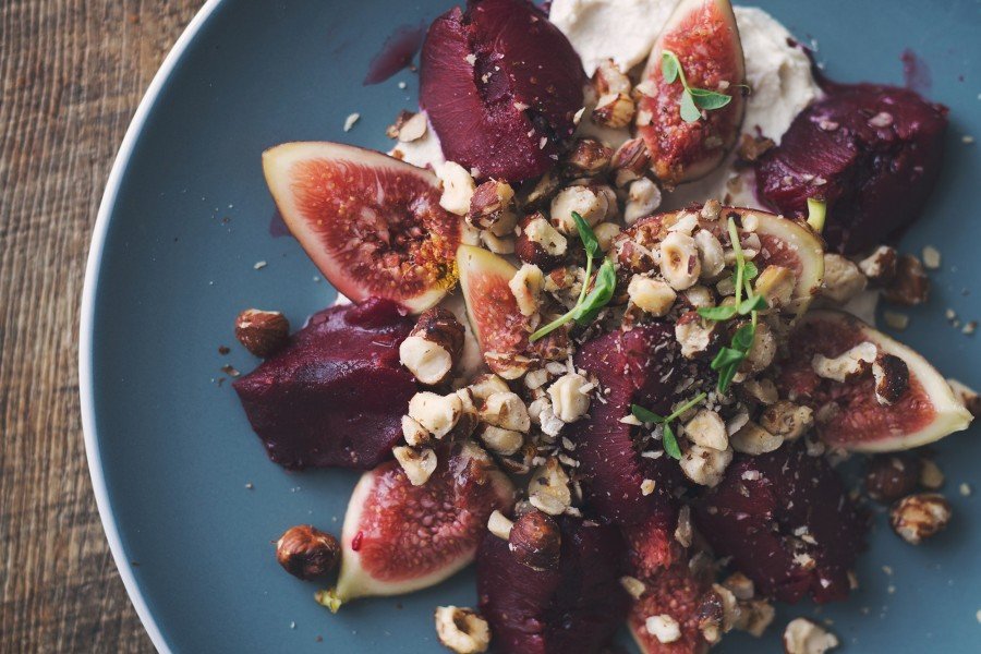 Poached Plum, Fig and Hazelnut Fruit Salad