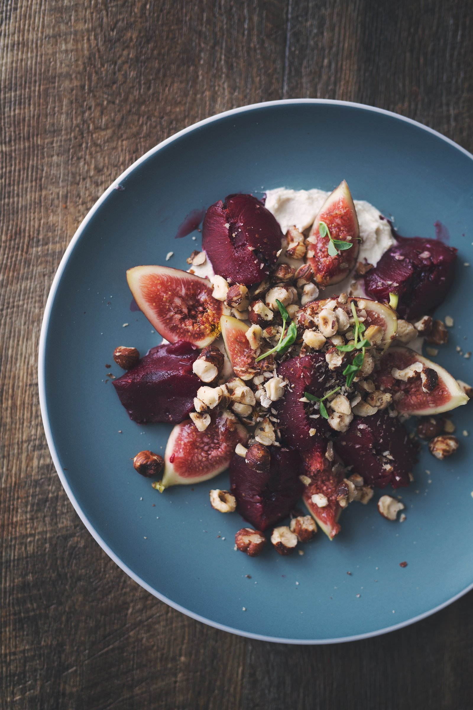 Poached Plum, Fig and Hazelnut Fruit Salad