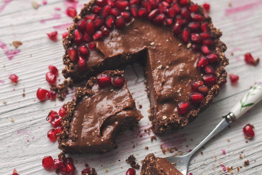 Mini Chocolate Tarts with Dark Chocolate Custard and Pomegranates