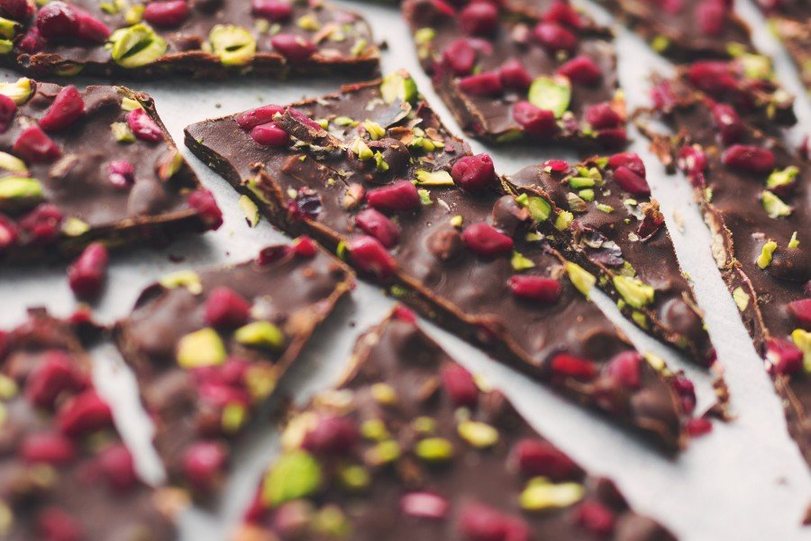 Nourishing Chocolate Bark with Pomegranates and Pistachio’s