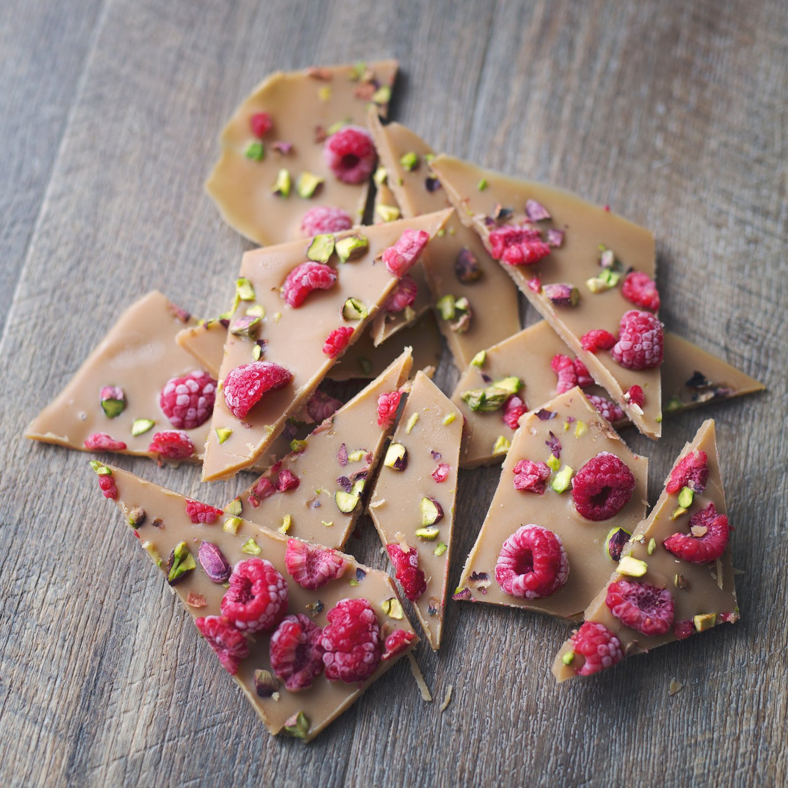 Rose White Chocolate Bark with Raspberries & Pistachio’s