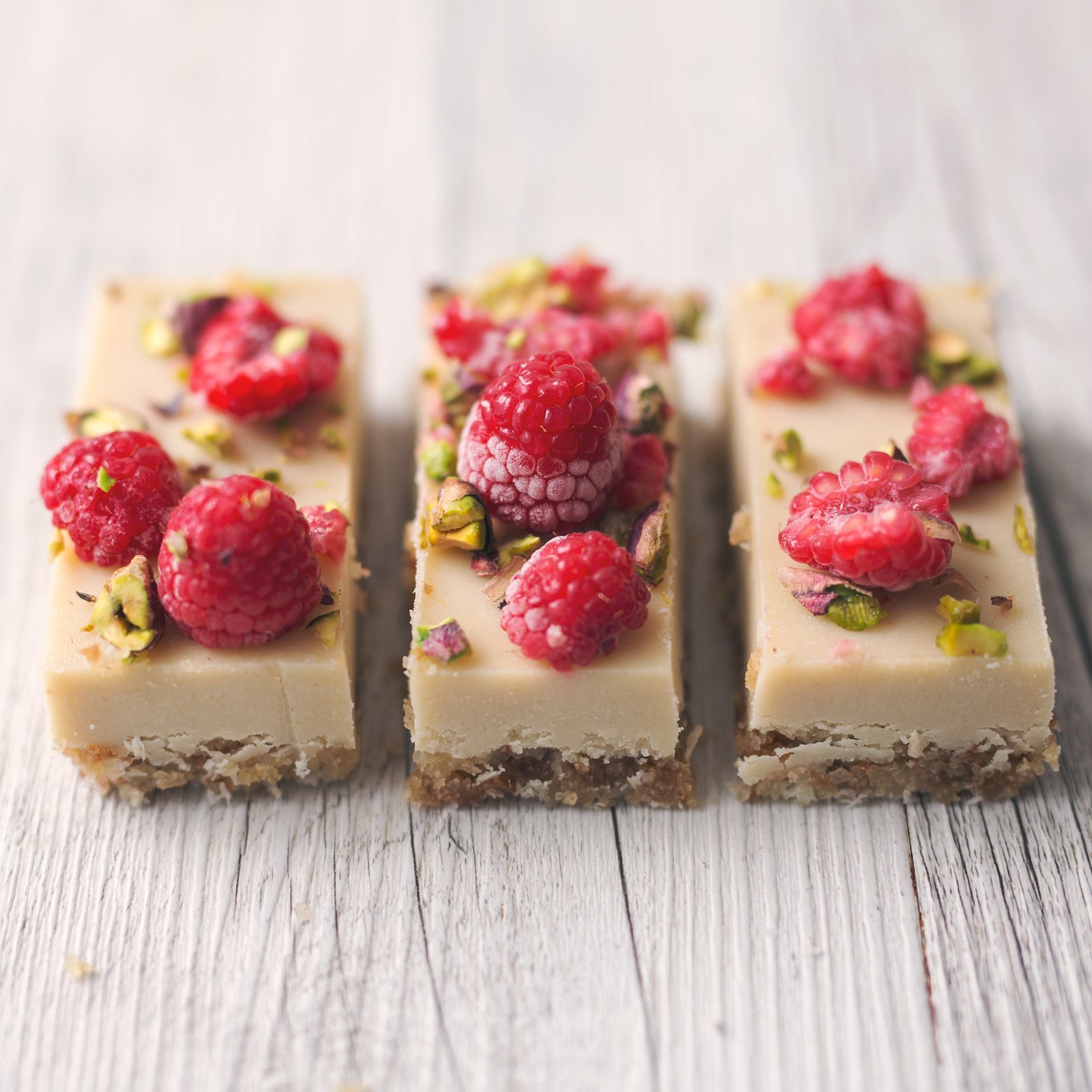 Mostly Raw Raspberry and Macadamia White Chocolate Slice