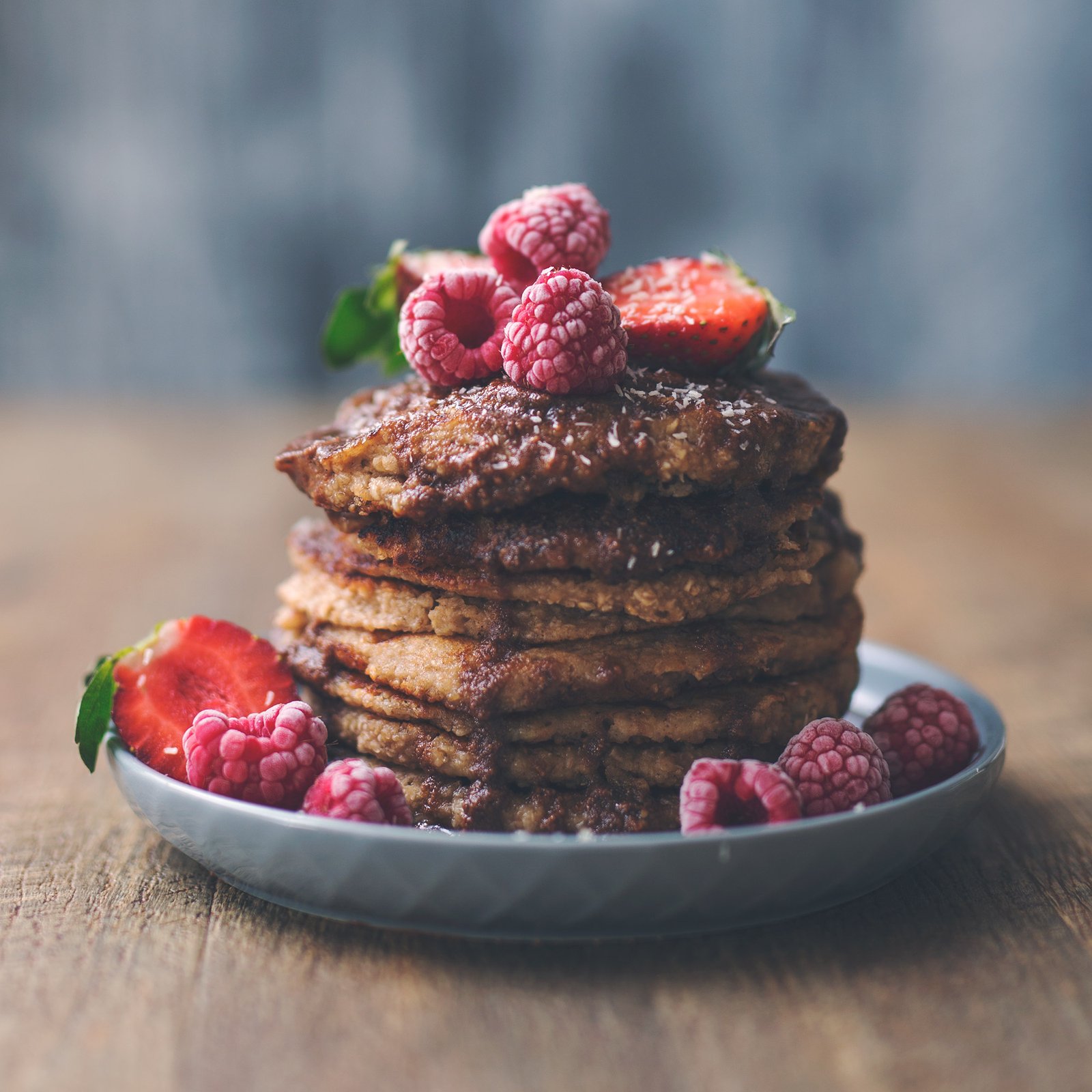 Vegan Oat Banana Pancakes with Chocolate Peanut Butter Sauce