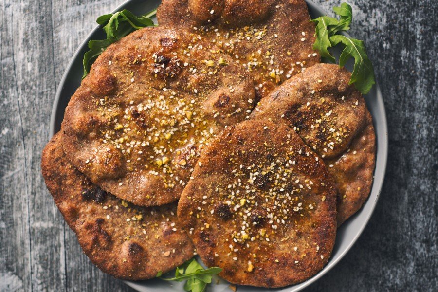 Vegan Wholemeal Spelt Yogurt Flat Breads with Dukkah