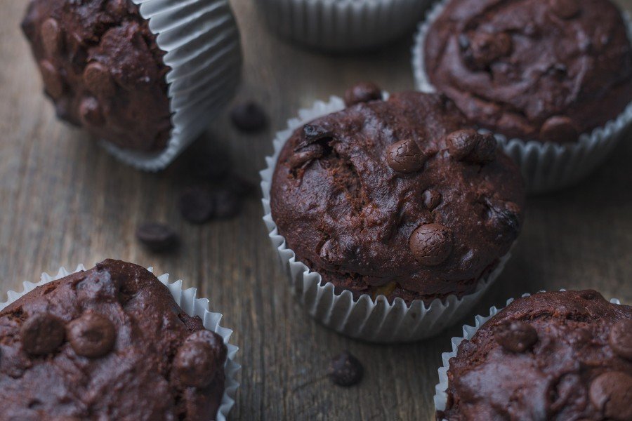 Double Chocolate Banana Buckwheat Muffins