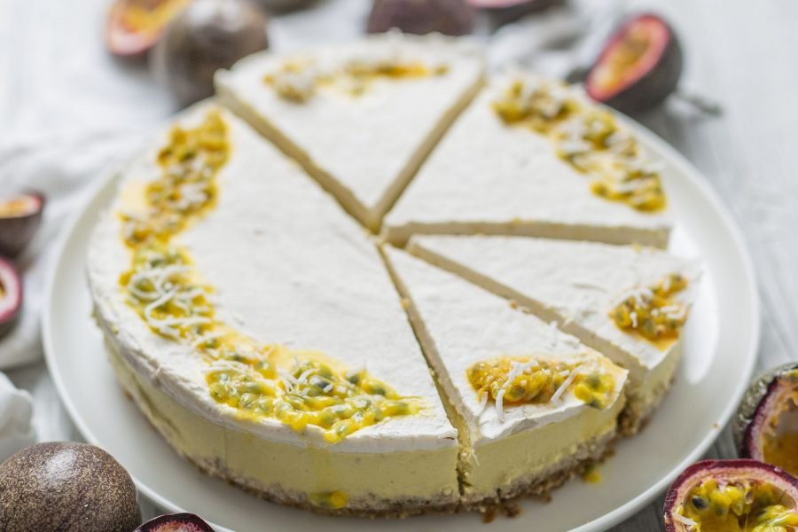Raw Vegan Mango Coconut & Passionfruit Cheesecake