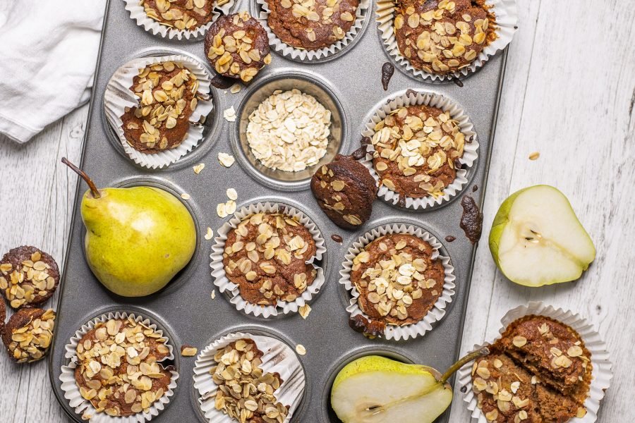 Vegan Spiced Oat Pear Muffins