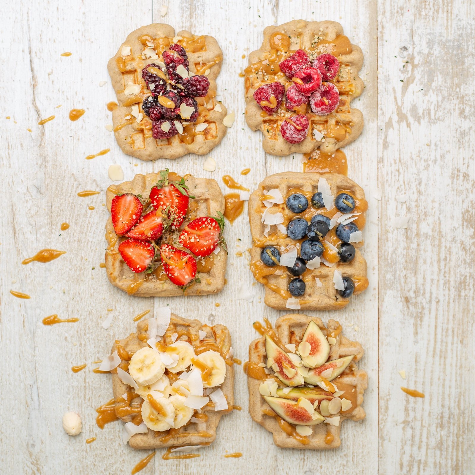 Simple Vegan Spelt Banana Waffles with Peanut Butter Syrup