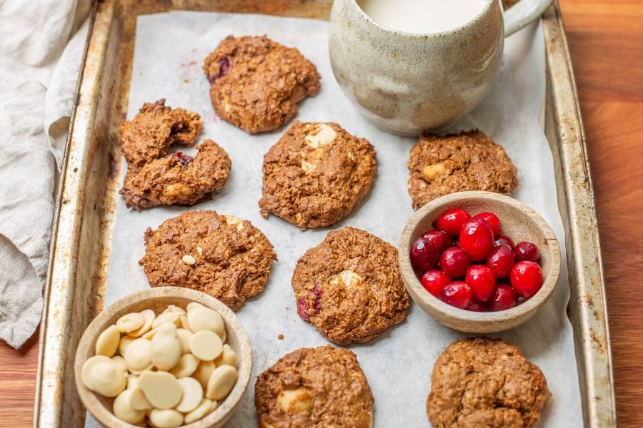 Easy Vegan Fudgy White Chocolate, Macadamia and Cranberry Cookies