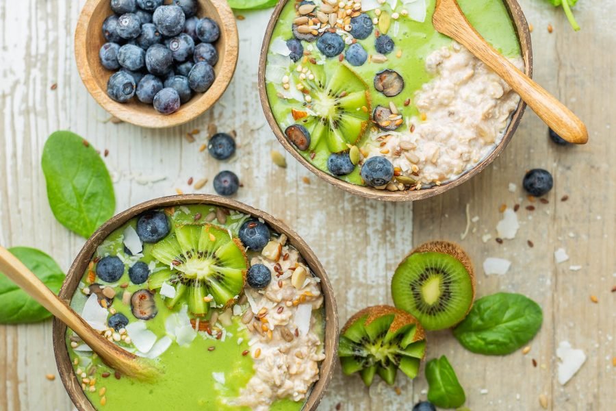Tropical Dairy Free Green Smoothie Oatmeal Bowl