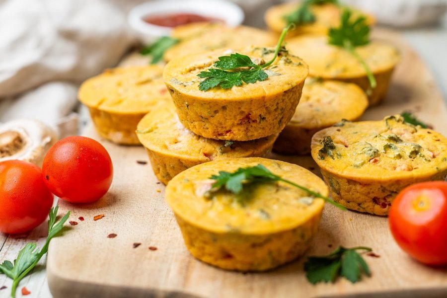 Kale Mushroom and Capsicum Vegan Egg Free Mini Frittatas made with Chickpea Flour
