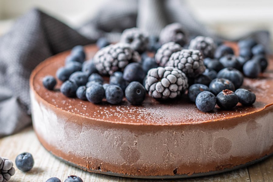 Vegan Chocolate Almond Torte with Dark Berries