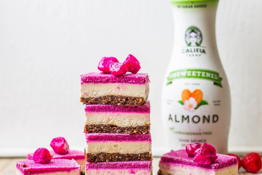 Raw Vegan Dragonfruit Slice with Califia Unsweetened Almond Milk