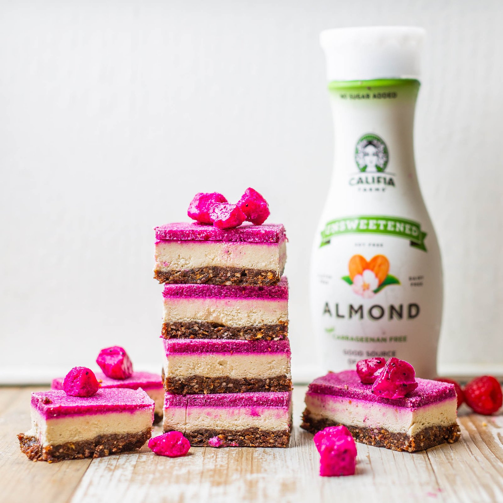 Raw Vegan Dragonfruit Slice with Califia Unsweetened Almond Milk