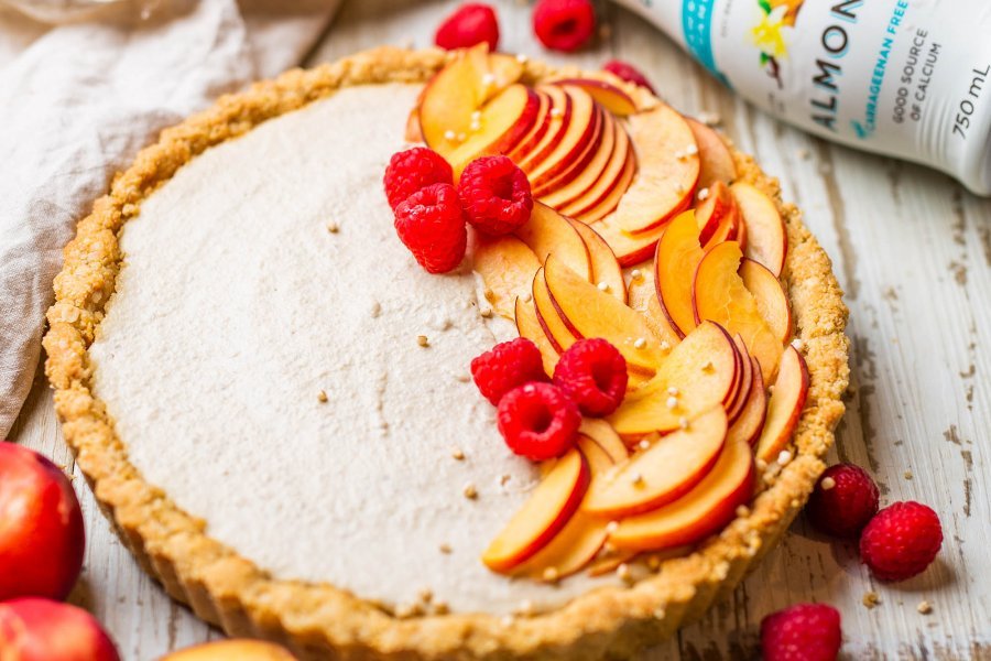 Vegan White Chocolate Nectarine Tart with Califia Unsweetened Vanilla Almond Milk