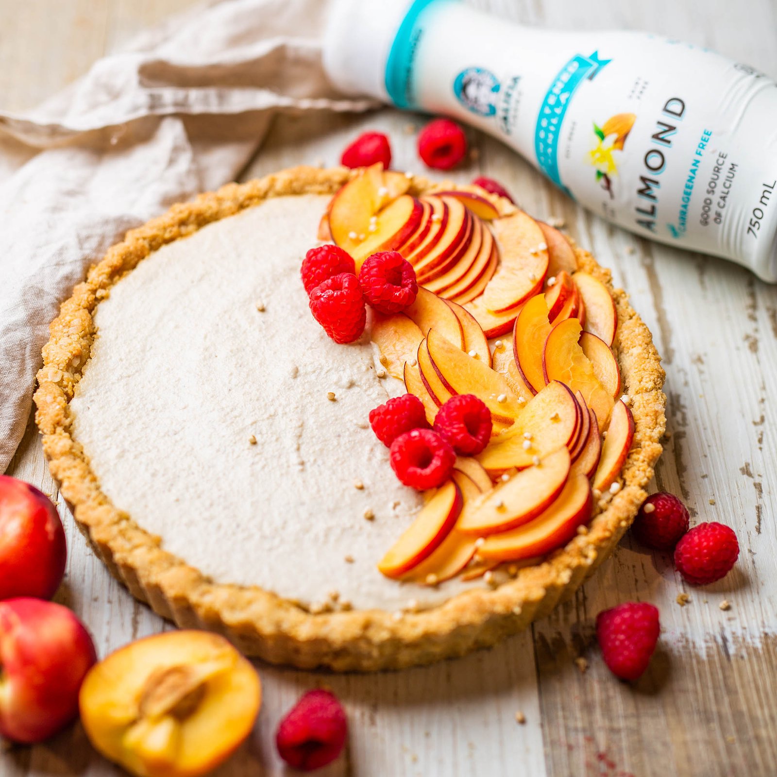 Vegan White Chocolate Nectarine Tart with Califia Unsweetened Vanilla Almond Milk
