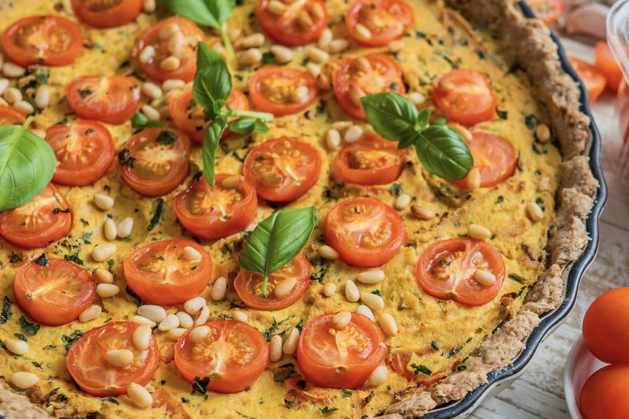 Vegan Tomato and Basil Tofu Quiche with Olive Oil Crust