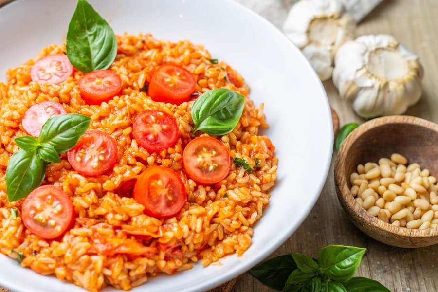 Vegan Cherry Tomato Brown Rice and Buckwheat Risotto
