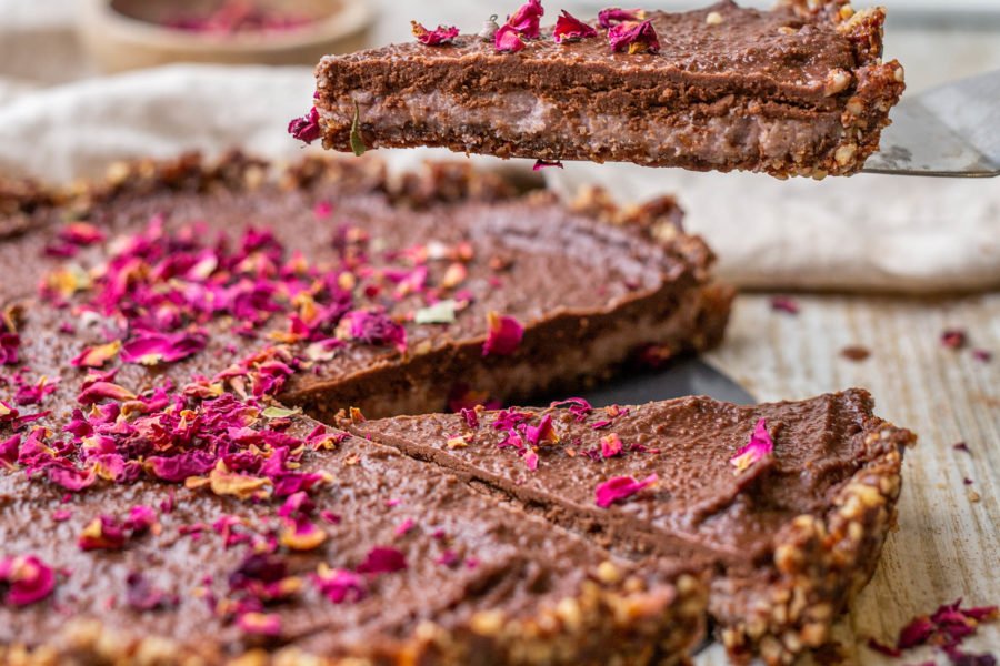 Raw Vegan Chocolate Rose Tart