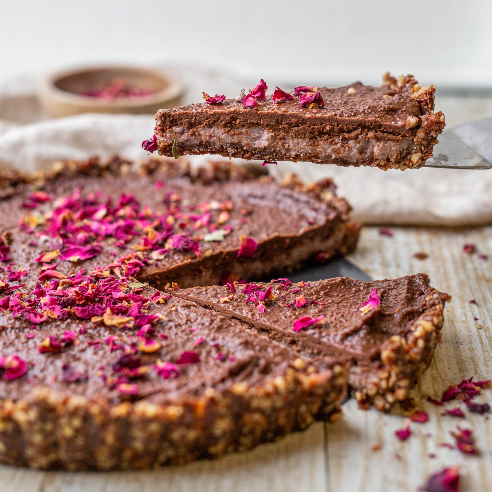 Raw Vegan Chocolate Rose Tart