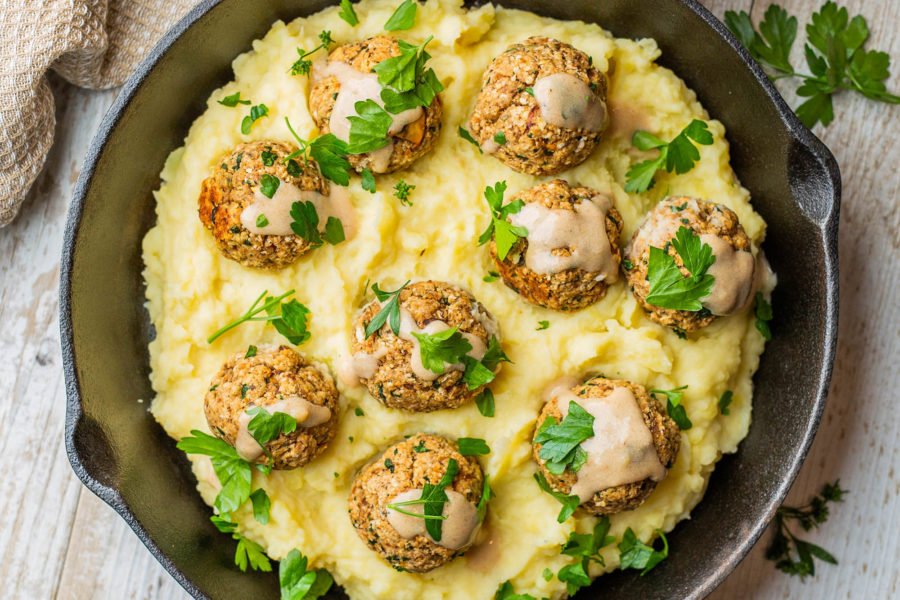 Vegan Mushroom Meatballs with Vegan Gravy