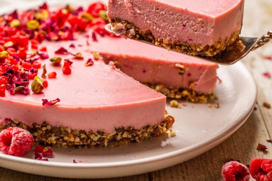 Vegan White Chocolate Pitaya Rose Cheesecake