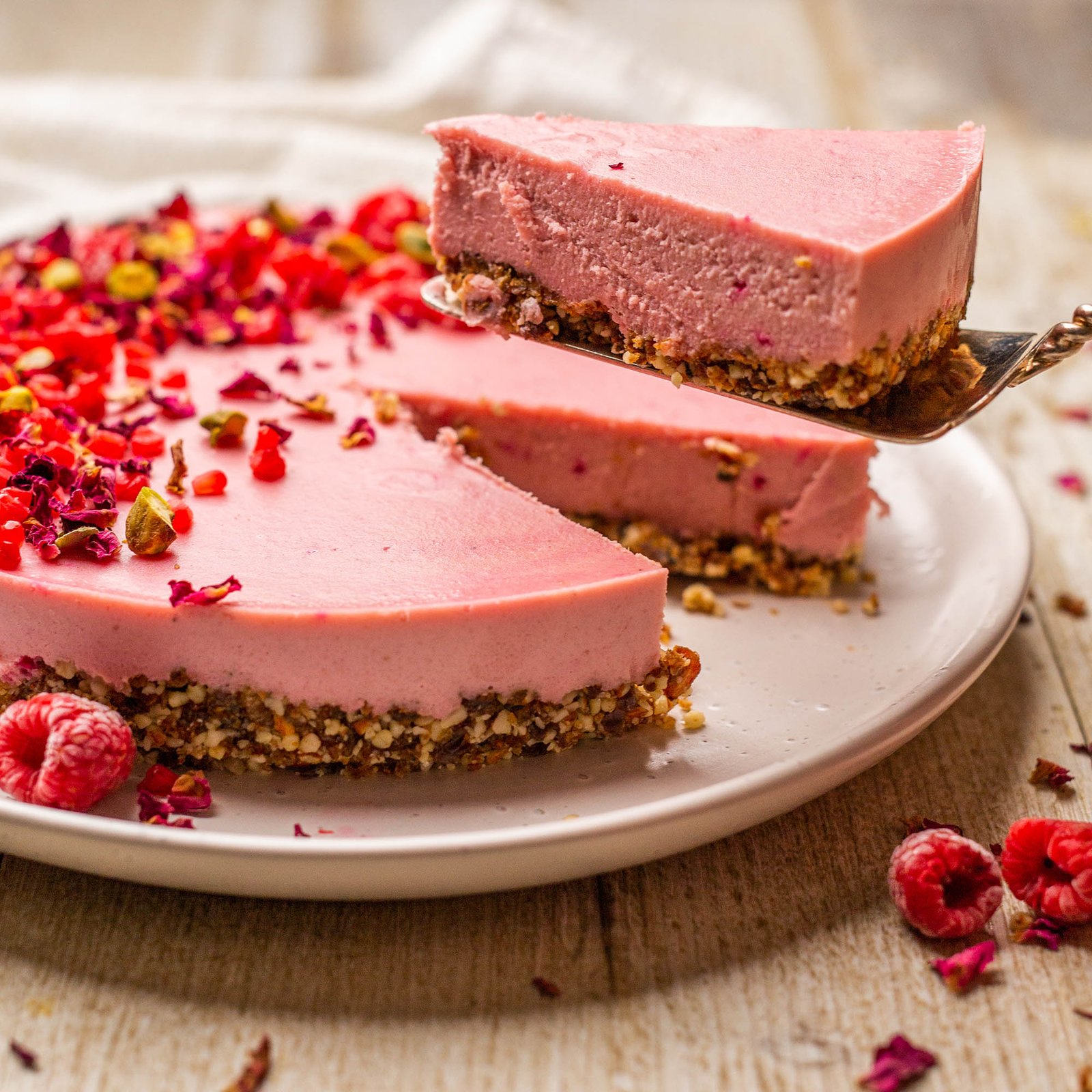 Vegan White Chocolate Pitaya Rose Cheesecake