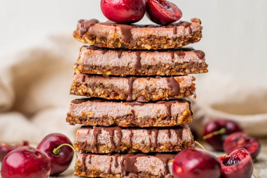 Raw Chocolate Cherry Cheesecake Bars