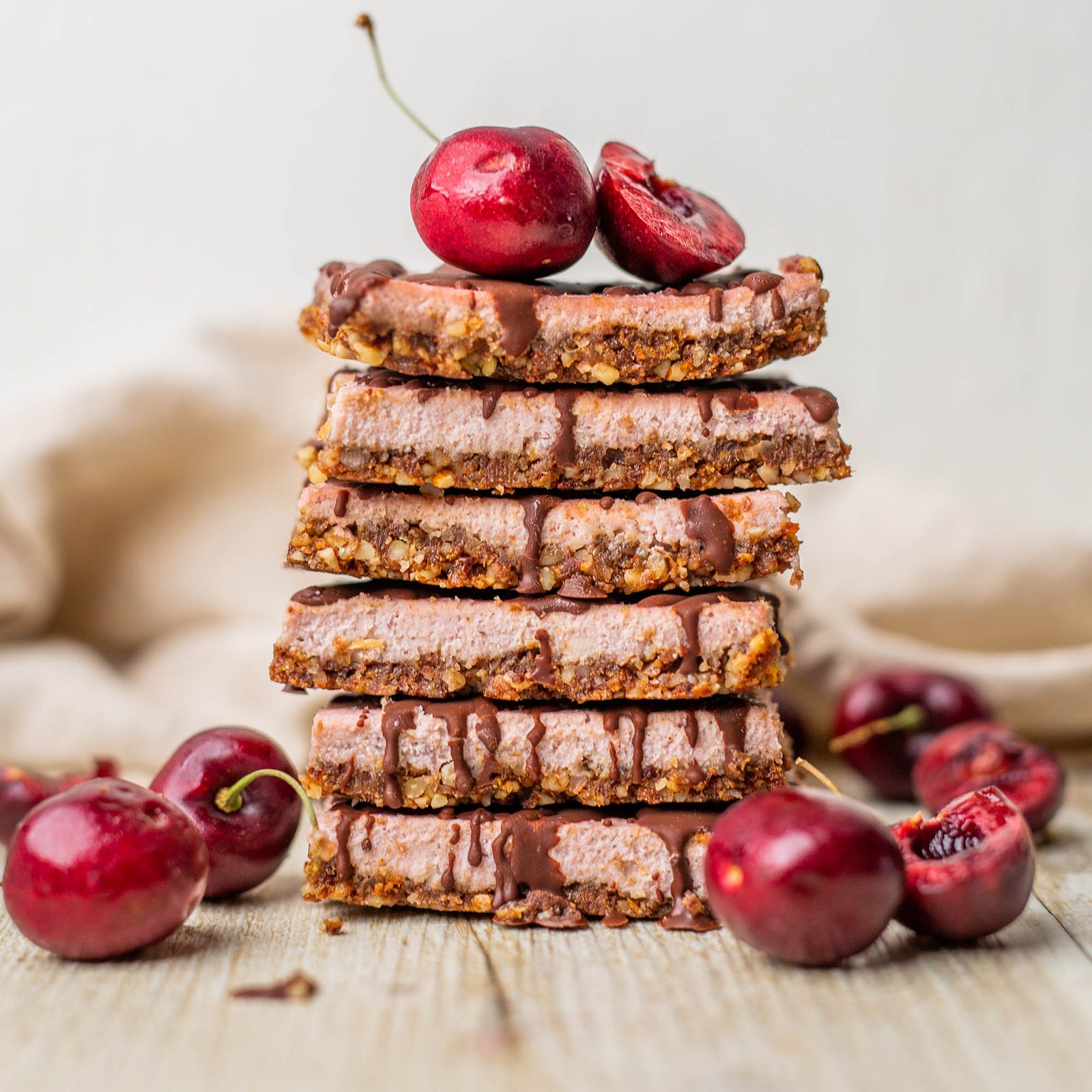 Raw Chocolate Cherry Cheesecake Bars