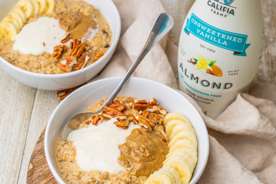 Vegan Carrot Cake Oatmeal with Califia Farms Unsweetened Vanilla Almond Milk