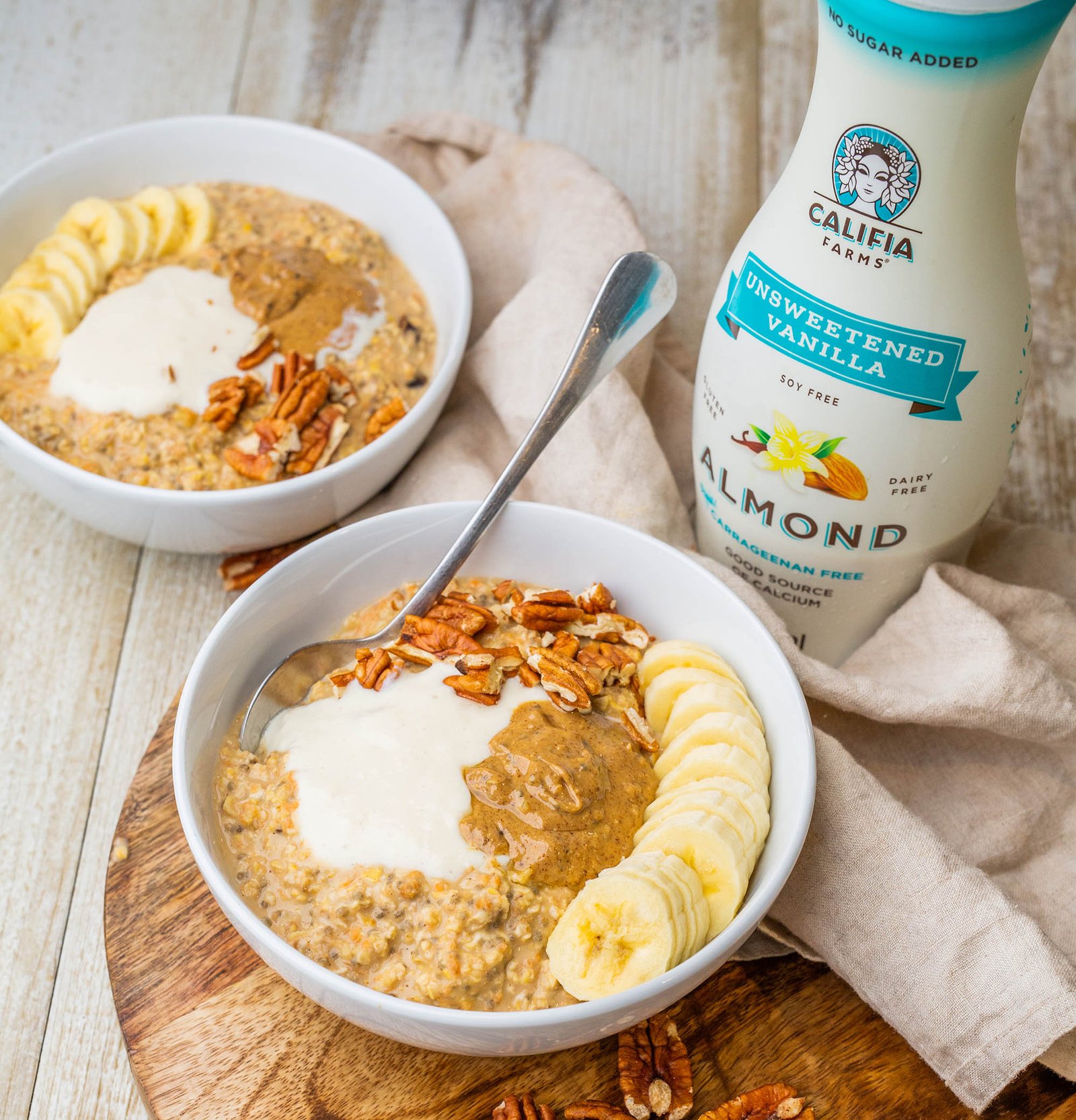 Vegan Carrot Cake Oatmeal with Califia Farms Unsweetened Vanilla Almond Milk