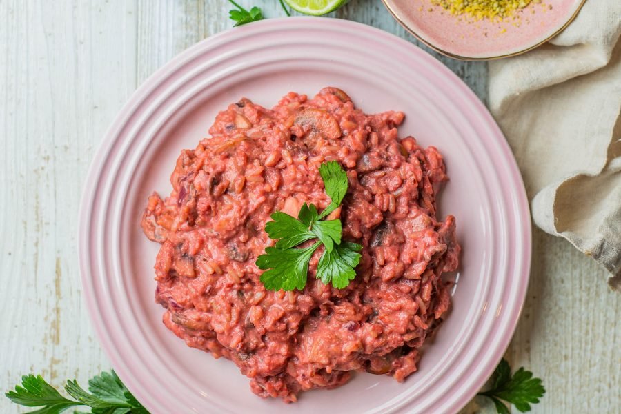 Vegan Beetroot and Mushroom Brown Rice Risotto