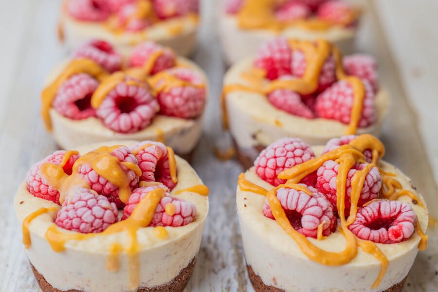 Mini White Chocolate Raspberry Vegan Cheesecakes