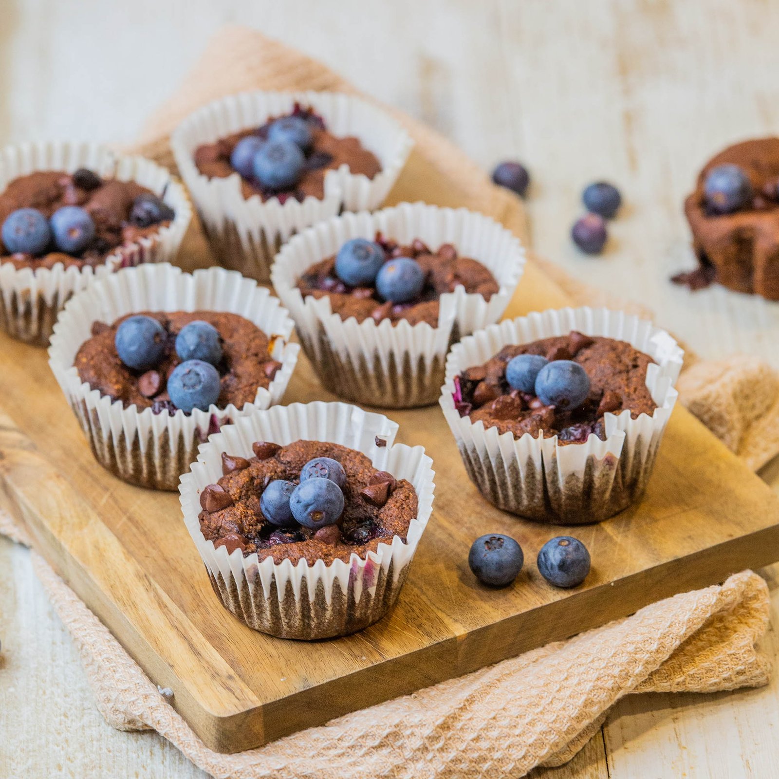 Vegan Blueberry Choc Chip Flaxseed Muffins