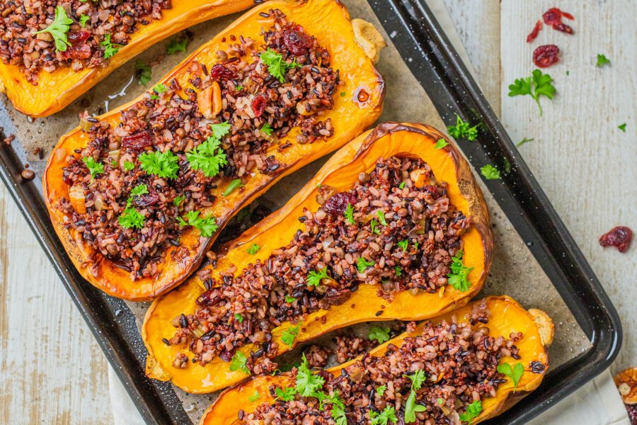 Lentil and Rice Stuffed Butternut Pumpkin