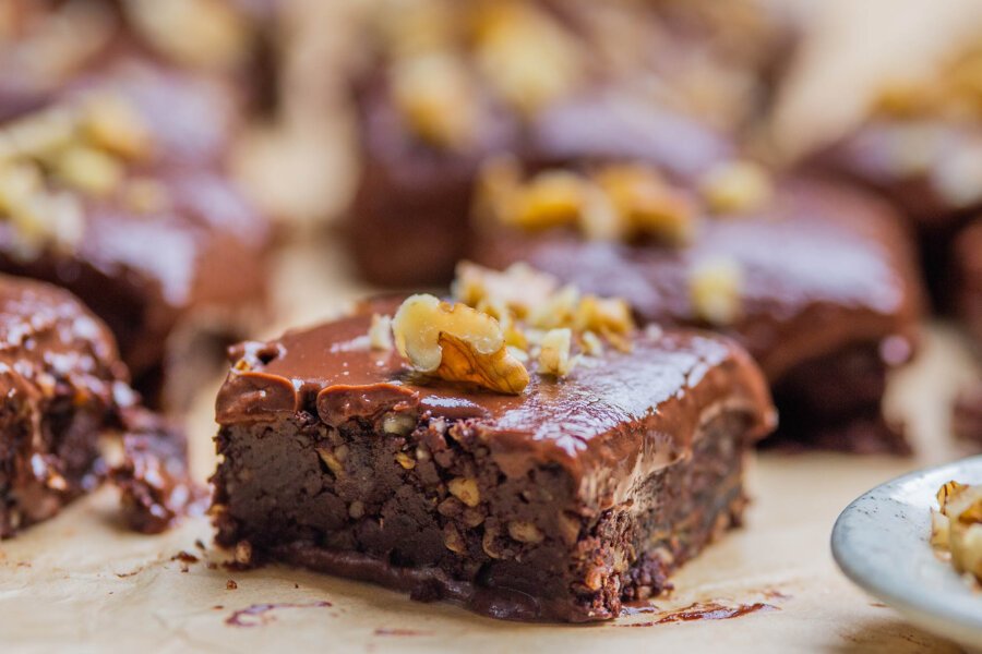 Raw Walnut Brownies with Coconut Cream Frosting