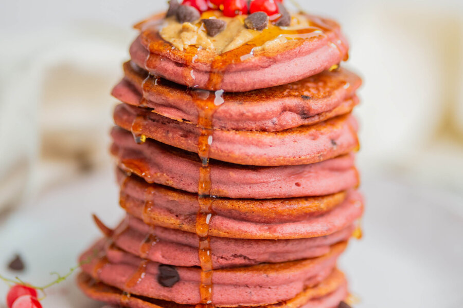 Vegan Beetroot Choc Chip Protein Pancakes